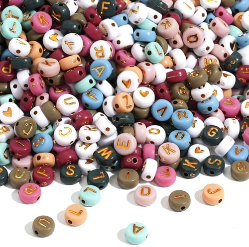 HERZONE 1000pcs buchstabenperlen zum Auffädeln Acryl Alphabet Perlen Mix A-Z Perlen für die Schmuckherstellung DIY Halskette Armband Schlüsselbund (color A)
