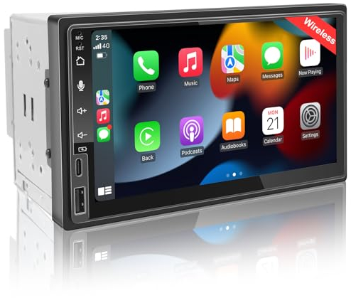Doppel Din Radio Android Auto mit Wireless Carplay & Android Auto, 7 Zoll Android Autoradio 2Din mit Bildschirm, Doppeldin CarPlay Display mit Bluetooth Navi WiFi, FM/AM/RDS Radio, USB