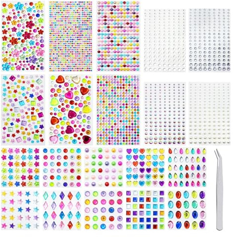 3800 Stück Glitzersteine Selbstklebend, 20 Blätter Strasssteine Selbstklebend Strasssteine Glitzer Sticker, Verschiedene Formen Größen für DIY Handwerke Nägel Deko