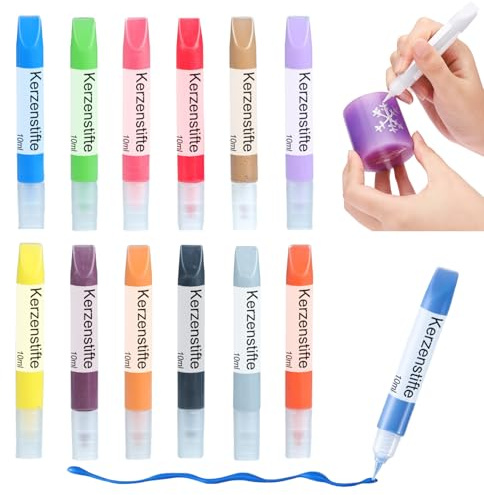 Ovaletta 12 Stück Kerzenstifte, Kerzen Bemalen Set, Wachsstifte für Kerzen, Candle Pen Ideal zum Dekorieren und Gestalten Kerzenfarbe, Keramik Bemalen Set, je 10 ml