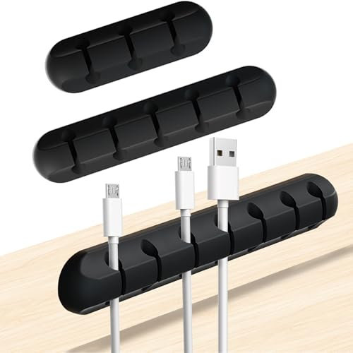 Geebymol 3 Pack Cable Holder Clips, No-residue Cord Cable Management, Wire Holder Organiser, Desk Tidy, PC, USB Charging Cable, Ideal Home, Office, Car, Silicone, Self Adhesive, Black