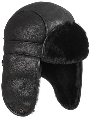 Harssidanzar Fliegerhüte Aviatormütze Trapper Hut für Herren Damen Lammfell Shearling Leder Pelz Warme Wintermütze CU610EU