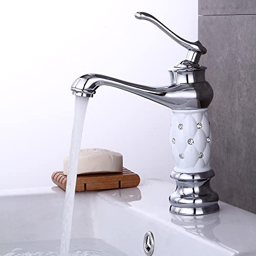 Antikes Messing Wasserhahn Bad Waschtischarmatur Einhebelmischer Wasserhahn Bad Nostalgie Waschbecken Armatur Kaltes und Warmes Wasser Auslauf Höhe 15 cm Amatur Landhaus Vintage Stil