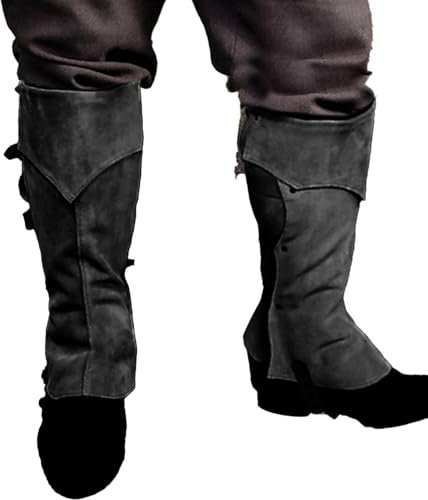 Piratenstiefel – Mittelalterliche Piratenbeinkappen, Steampunk-Stiefel für Herren, Steampunk-Stiefel, Schwarz, Stiefelüberzüge für mittelalterliche Renaissance, Steampunk Cosplay, A