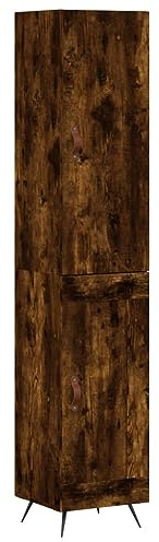 Smoked Oak Plywood High Sideboard in Grey Pine and Oak Brown Modern Living Room Furniture with Storage Units Space Saving Kitchen Drawers Highboard