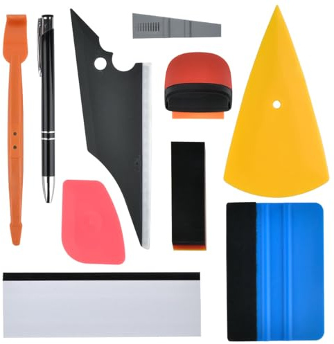 ZOGPLG 10PCS Werkzeugsatz zum Laminieren Rakel für Folie Rakel Set für Tönungsfolie Auto,Folierungs Werkzeug Set Folieren Werkzeug für Fensterfolie mit 1 Filzrakel Rakel,Multilateraler Abstreifer