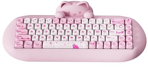 YUNZII C68 Drahtlose Mechanische Tastatur(Cocoa Switch,Pink Cat) | 65% Gaming Tastatur Hot Swap,Triple Mode BT5.0/2.4G/Wired Tastatur,RGB Backlit NKRO,Katze Silikon Ergonomie Win/Mac