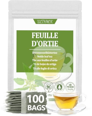 Tisane Ortie | Feuilles d'Ortie – Thé aux Herbes de Haute Qualité, 100 Sachets de Thé d'Ortie Sauvage, Sans Additifs & Sans Caféine
