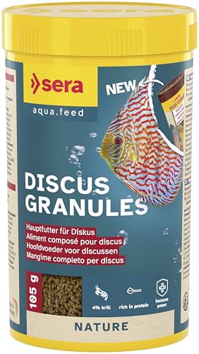sera Discus Granules 250 ml (105 g) | langsam sinkendes Softgranulat für alle Diskus | ohne Farb- & Konservierungsstoffe | mit Knoblauch & prebiotischer Wirkung für Vitalität | Diskusfutter