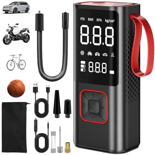 Inflador Neumáticos Power Bank Linterna 3 en 1, Compresor Aire Portatil 6000mAh, Hinchador Electrico Mini 150PSI, Bomba Inflable Ruedas Coche Recargable para Motos, Bicicletas, Anillo Natación,Balones