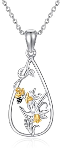 DAYLINLOVE Daffodil Necklace 925 Sterling Silver Daffodil Teardrop Pendant Necklace Flower Plant Floral Jewellery Gifts for Women Girls
