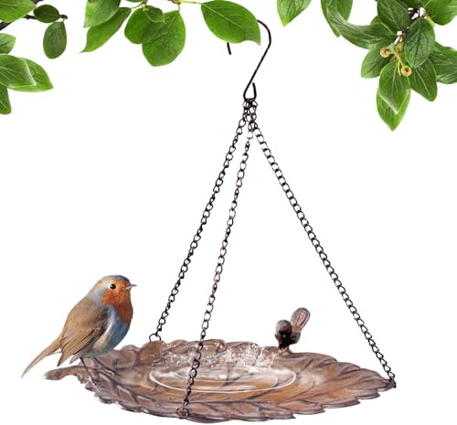 Mangiatoia per uccelli sospesa,Bagno per uccelli per esterni – per acqua e mangimi per uccelli selvatici con catena per giardino, terrazza, prato albero