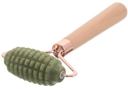 Veemoon Jade-gesichtsroller Gesichtsmassagegerät aus Jade mit Holzgriff für Augen Gesicht und Hals zur Muskelentspannung für Zuhause oder Unterwegs