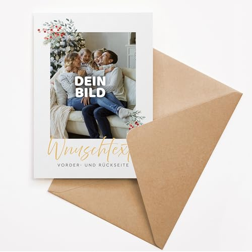 Ausgewählt verpackt Weihnachtskarte selbst gestalten – personalisiert mit Foto und Text – Klappkarte DIN A6 mit Umschlag – für besonders originelle Weihnachten – (MOTIV 1)