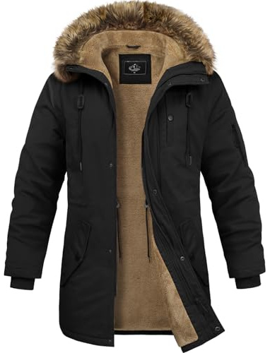 Lonya Giubbotto Invernale Uomo Militare Caldo Foderati Giacca in Pile Media Lungo Parka con Cappuccio in Pelliccia Casual Antivento Trenchcoat con Tasche, Nero, L