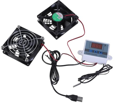 Chevnzev Ventilador USB Silencioso de Armarios de 2,5W con Termostato Ajustable Rejilla Metálica Refrigeración Para Cine en Casa y Perreras de Mascotas Control de Temperatura