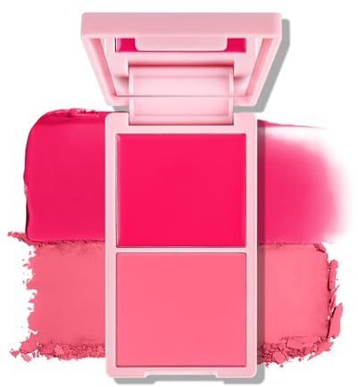 KYDA 2 Colors Cream and Powder Blush Duo, Two Tone Pigmented Buildable Pressed Powder, Rosy Natural Cheeks Matte Finish, for All Skin Color, 04