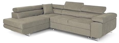 COMFORTINO FURNITURE Ecksofa mit Schlaffunktion PASTI L-Form, Sofa Couch mit Bettkasten, 3-Sitzer Eckcouch, Schlafsofa für Wohnzimmer, Big Sofa Couch mit Schlaffunktion (Bouclé Beige, Ottomane Links)