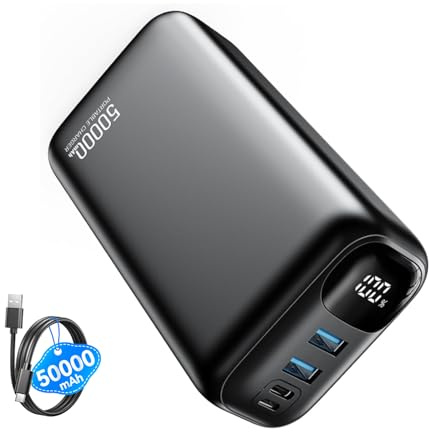 PIFFA Caricabatterie portatile Power Bank – Batteria da 50000 mAh, powerbank a ricarica rapida da 22,5 W, essenziale da viaggio per caricabatterie portatile, caricabatterie USB-C per iPhone 17/16/15