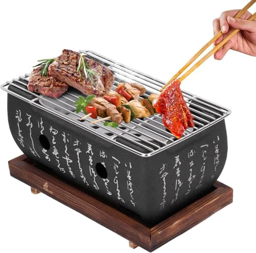 Japanischer Stil, Aluminiumlegierung, tragbarer Holzkohlegrill mit Gitterrost, Mini-Grill, Tischgrill für Yakiniku, ideal zum Kochen im Freien und Picknicks