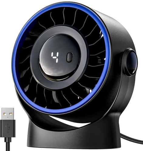 SWEETFULL USB Desk Fan, 4 Speeds Powerful Portable Table & Personal Electric Cooling Fan, 360° Rotatable with Detachable Rear Cover, Quiet Silent Operation for Office, Bedroom, Home (Black)