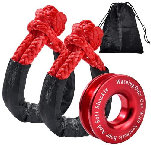 LEONTOOL Winch Recovery Ring Kit, Includes 2PCS Red 21.7inch Soft Shackle and Snatch Ring, Winch Accessory for Synthetic Winchs Rope for ATV UTV SUV Truck Off-Road Vehicle Recovery