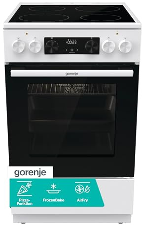 Gorenje GEC5C61WG Elektro-Standherd mit Glaskeramik-Kochfeld, 50cm Breite, 70 Liter, Pizza Funktion, FrozenBake, AirFry, MultiAir Technologie, HomeMade Backofenform, AquaClean, FastPreheat, Weiß