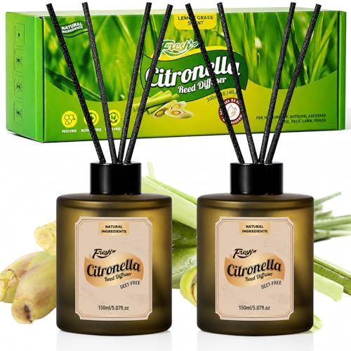 SCENTORINI Luftfräschare med doftpinnar, citronella, 2 x 150 ml, vasdiffusor, med 12 rottingstavar, luftfräschare, doftande vas för rum, badrum, kontor