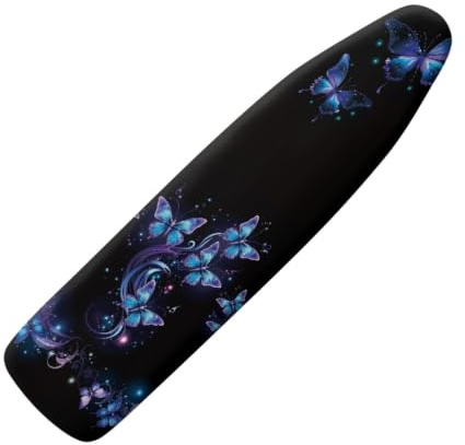 Copri Asse da Stiro Farfalla Blu Nero Copriasse da Stiro Riflettente al Calore per Stiratura Rapida Mollettone Copertura Copri Ferro da Stiro Universale Montaggio Facile 122x42cm