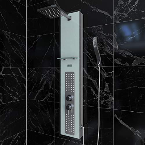 Colonne de Douche à Hydromassage 22x125cm - Verre Trempé avec plaque Inox - ALPHA WHITE