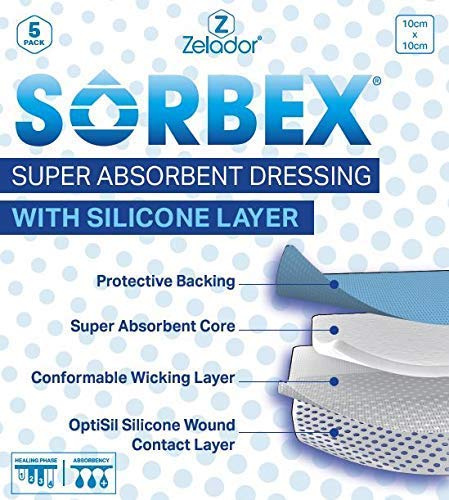 Sorbex Super saugfähige Wundauflage mit OptiSil Silikon-Kontaktschicht für mittelschwere bis schwere nässende Wunden 15x15 cm