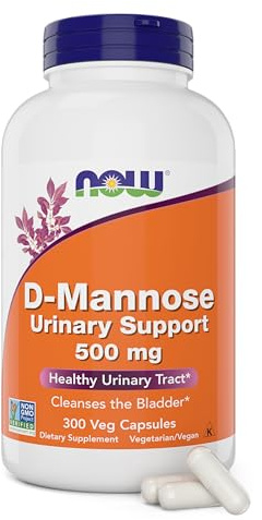 Now D-Mannose 500 mg, 300 Capsules - Vegan, Non GMO Supplement for Women and Men - Supports Healthy Urinary Tract, Cleanses the Bladder