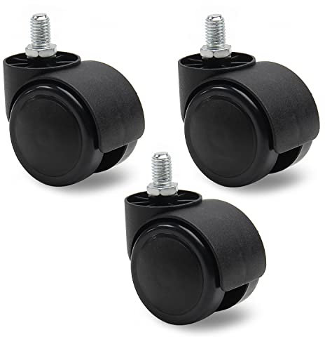 MroMax Office Chair Casters Wheels 1.97 Inch PU Twin Wheel Threaded Stem Swivel Caster Black 3pcs