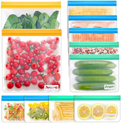 Anpro wiederverwendbare Lebensmittel Aufbewahrungstaschen Lecksicher 11-Pack BPA freie Gefriertaschen