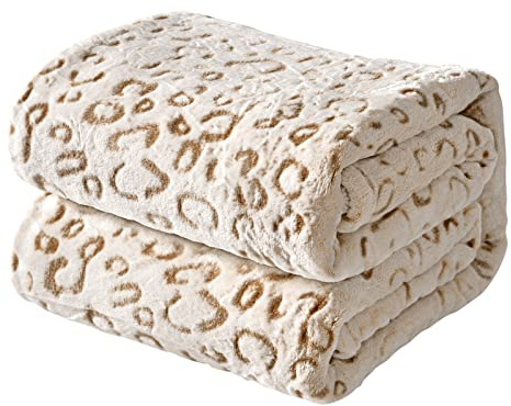 FY FIBER HOUSE Flanell Fleece Decken, extra weiche Flauschige Kuscheldecken, leichte, gemütliche Mikrofaser Sofadecke/Couchdecke für Erwachsene, 230x270cm, brauner Leopard
