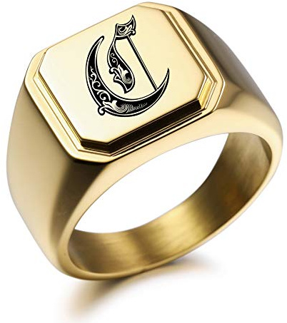 MeMeDIY Personalisierte Gravur Monogramm-Buchstaben-Signet-Ring für Männer Frauen Mädchen Jungen Edelstahl-Hochzeitsringen Benutzerdefiniert Schmuck Bündel mit Ringgrößeneinstellern