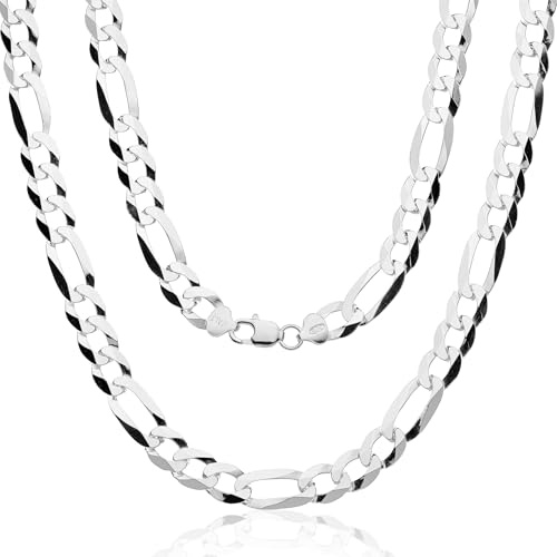 AKA Gioielli® Figarokette, 11 mm, Sterling-Silber 925, massiv, für Herren und Damen, Länge: 50 55 60 70 cm