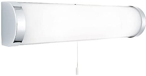 Polished Chrome & White Opal Glass Bathroom Modern Flush Bracket Switched Wall Light 40cm | 2 x E14 SES Lamp Bulbs Required (Not Included) | IP44 Rated | Suitable for Cabinet & Mirror Lighting