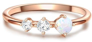 GLANZSTÜCKE MÜNCHEN Damen Ring aus 925/- Sterling Silber rosévergoldet mit Zirkonia und Opal (synth.) weiß - Solitärring Silberring Rosegold