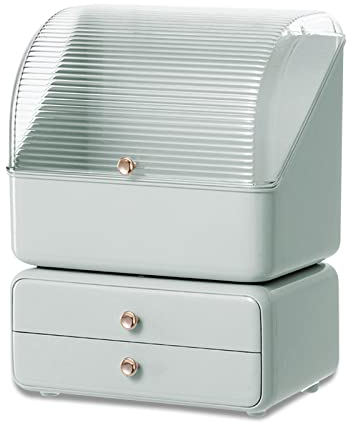Galatée Antipolvo Organizador de maquillaje Oficina Cajones Almacenamiento de joyas de plástico Caja de almacenamiento de cosméticos Contenedor Varios para la casa Caja, Verde A + B, 26 * 18 * 35cm