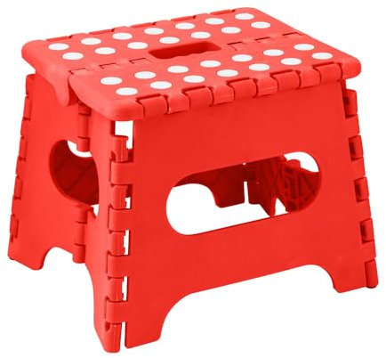 ARASO-UK Small Folding Step Stool Small Kitchen Step Tool for Kids Adults Lightweight Space Saving Easy Folding Stool Portable Foot Stool (Red)