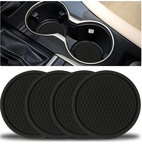 SINGARO Car Cup Coaster, 4PCS Universal Non-Slip Cup Holders Embedded in Ornaments Coaster, Car Interior Accessories, Black