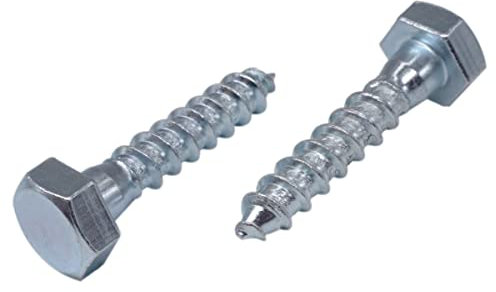 16 tornillos hexagonales de acero chapado en zinc para madera, M10 x 40 mm, tornillo hexagonal DIN 571, pernos de retención, cabeza hexagonal, tirafondos (16, M10 x 40 mm)