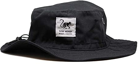 DRESSED IN MUSIC PLAY WITH ME Surf Monkey® Sonnenschutzhut – OHNE Kordel – Flexibles Visier – Herren/Damen – Boonie-Hut (LSF 50+, Schwarz)