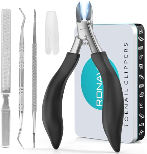 RONAVO Profi Fußnagel Nagelknipser set .Super scharf Nagelzange für Dicken & Eingewachsenen Harten Fußnägel. Edelstahl Pediküre Knipser Zehennagelschneider. Weicher Griff und Metall Geschenkboxen