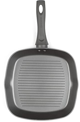 Salter BW11048EU7 Cosmos Griddle, Forged Aluminium Grill Pan, PFOA-Free Non-Stick Coating, Soft-Touch Handles, Corrosion Resistant, Dishwasher Safe, Suitable for Induction Hobs, Grey, 28 cm
