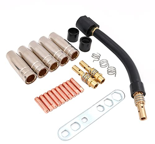 Shiwaki 24PCS Düsen Kontaktspitzen, Kontaktrohre Düsen/Kontaktspitzenhalter/Haltefedern/Isolierhülsen/Schraubenschlüssel/Schwanenhals 15AK Set für MIG MAG Schweißer