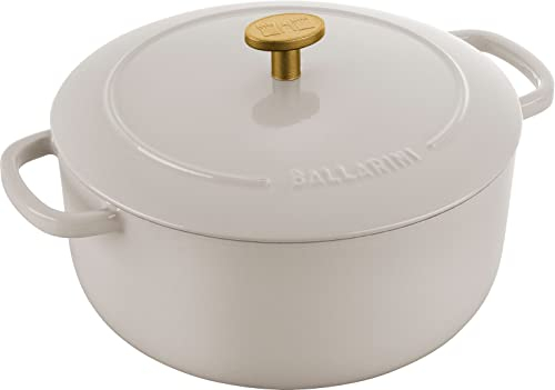 BALLARINI Bellamonte Auflaufform, Bräter, Dutch Oven, emailliertes Gusseisen, rund, 22 cm, 3 L, Elfenbeinweiß