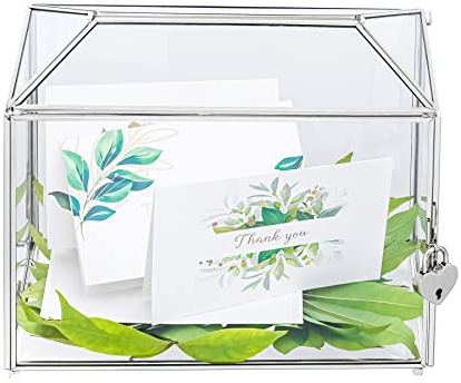 NCYP 26x15x20cm Silberfarbene Glaskartenbox mit Schlitz und Schloss für Geburtstag Party, Handgefertigt geometrisches Kartenhalter, Heimdekoration (Nur Glasbox und Schloss)