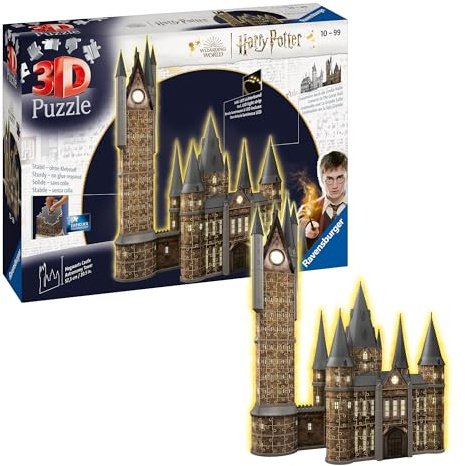 Ravensburger - Puzzle 3D Building - Château de Poudlard illuminé - La Tour d'Astronomie/Harry Potter - A partir de 10 Ans - 540 pièces numérotées à Assembler sans Colle - Accessoires Inclus - 11551